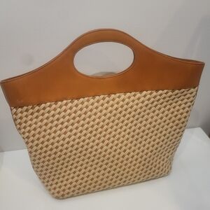 Kenneth Cole Summer Woven Straw Tote Handbag – Tan Leather Trim